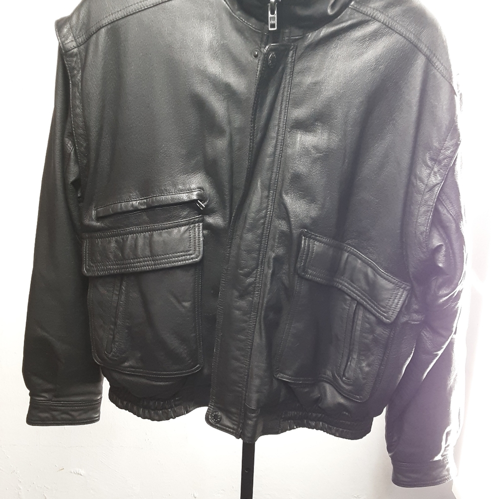 Pelle cuir black leather jacket size xl